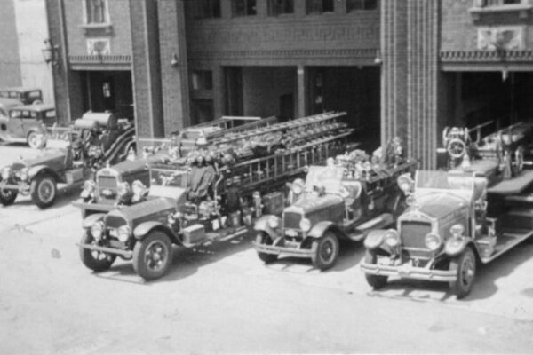 Windsor Fire Department Headquarters apparatus, May 1939. - Walt McCall Collection