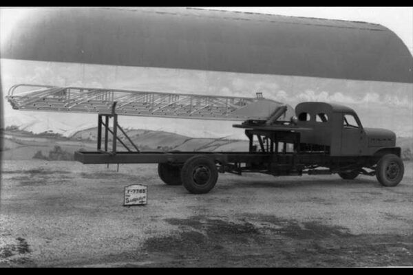 Bare chassis in primer at the Seagrave plant in Columbus, Ohio prior to shipment to Bickle-Seagrave Ltd. in Woodstock, Ontario