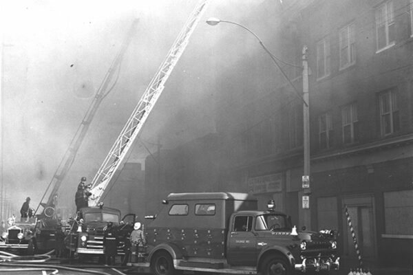 Aerials 3 and 1 in action, Salvage 1 in foreground