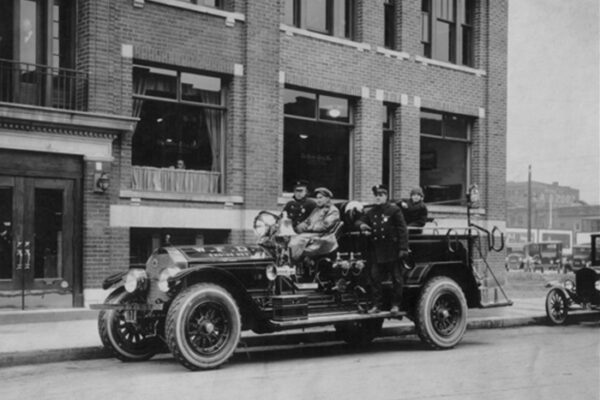 Just-delivered Engine No. 3, 1923 American-LaFrance in front of the Windsor Daily Star offices on Ferry Street