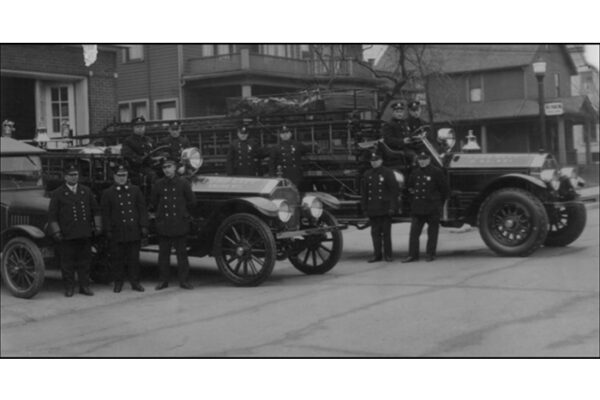 Ford City's 1922 and 1924 LaFrances in front of Drouillard Road Fire Hall