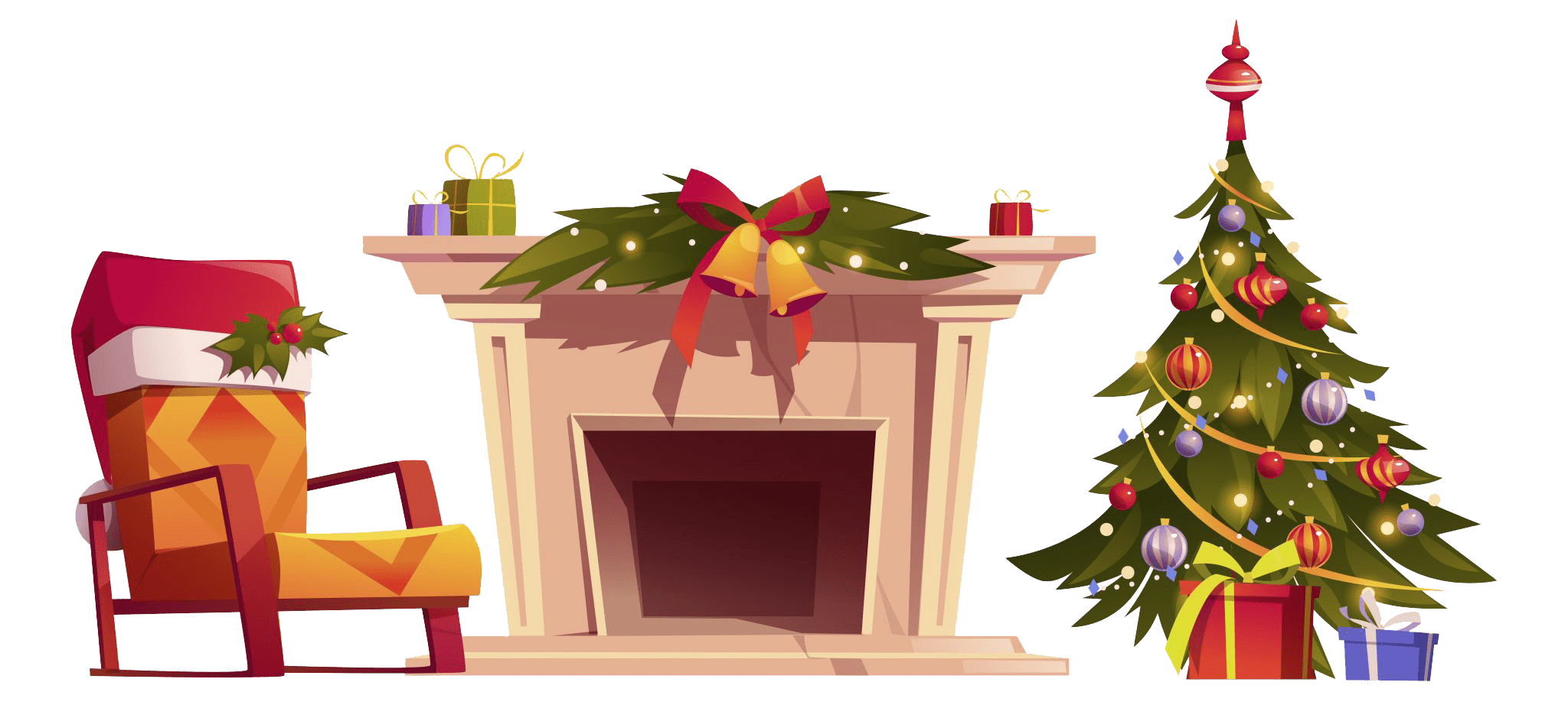 Christmas chair beside fireplace