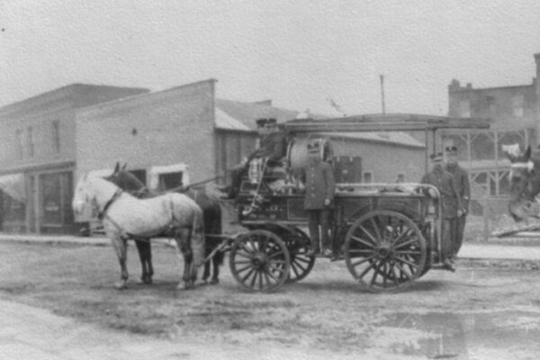 The horse-drawn combination hose and chemical wagon