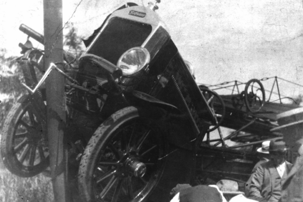 Walkerville aerial truck tractor after fatal collision with hydro pole