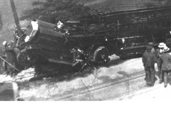 Walkerville aerial truck tractor after fatal collision with hydro pole